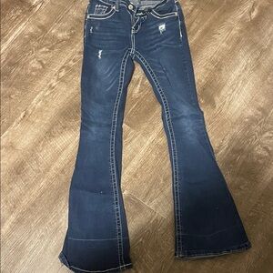 BAMBOO Dark Blue Flared Jeans with Contrast Stitching